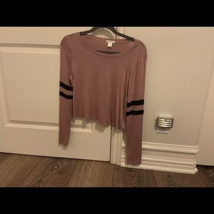 Long sleeve crop top with varsity stripes